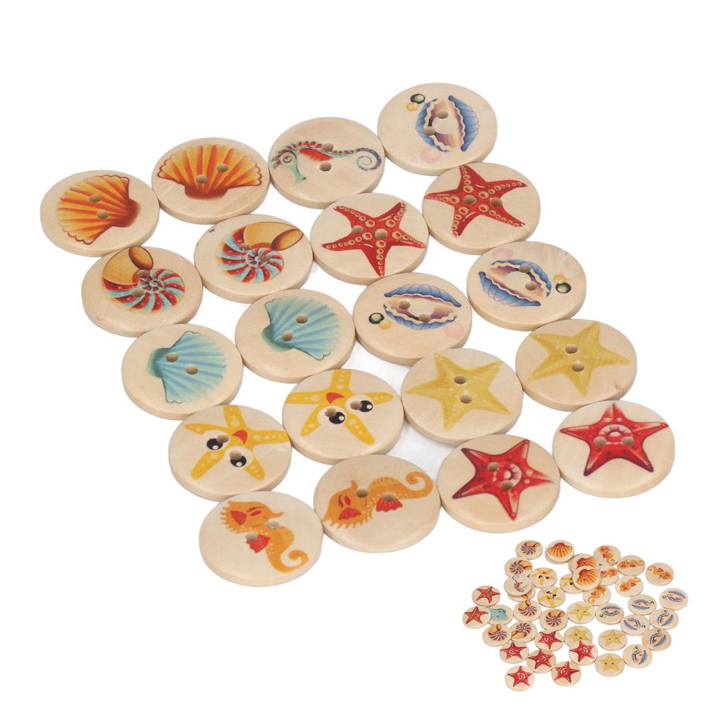 50pcs Sea Animal Buttons 25mm Flat Bottom Rounded Edges Handcraft Synthetic Wood Sewing Buttons for