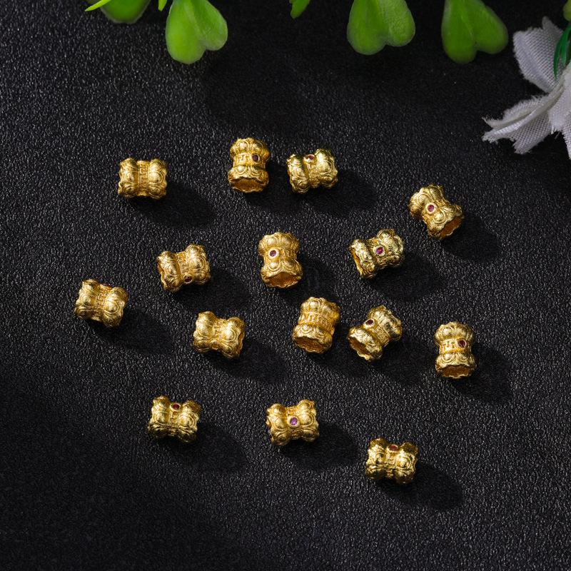 Gold-Plated Rhinestone Four-Leaf Clover Copper Spacer Beads for DIY Bracelets