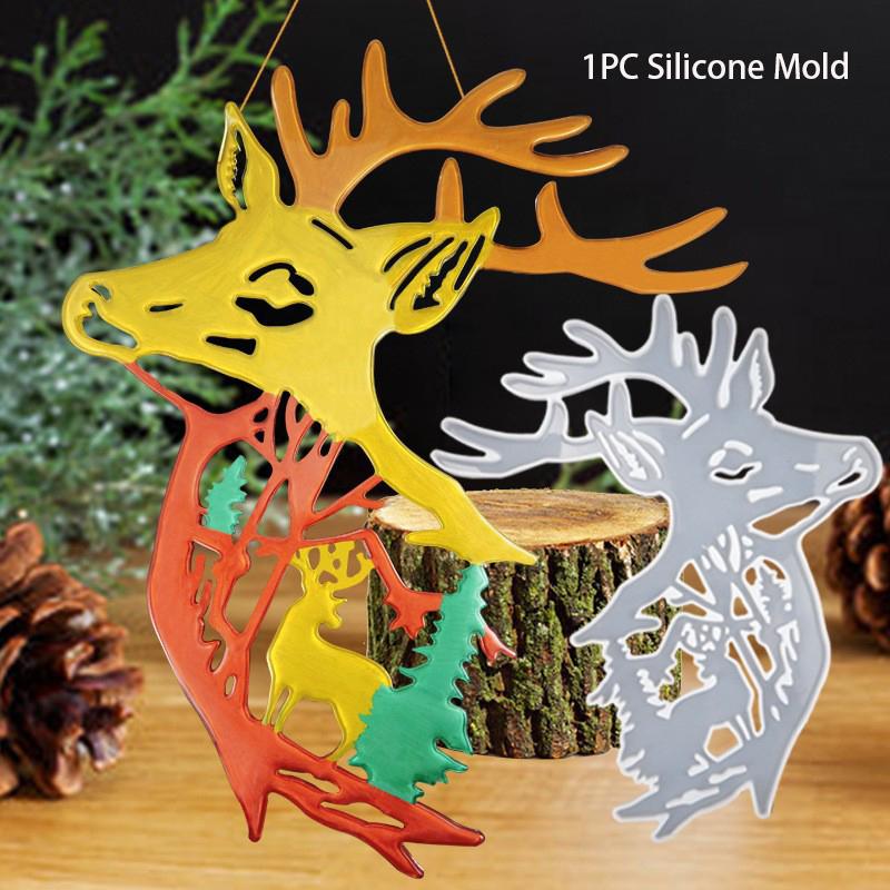 1PC DIY Crystal Dropping Glue Mold Deer Head Deer Horn Door Pendant Wall Decoration Mirror Resin Silicone Mold