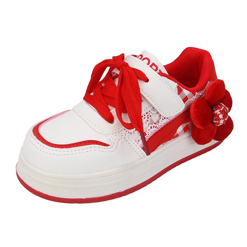 2025 Winter Girls' Red Non-Slip Sports Shoes - Versatile, Casual Board Shoes for Medium and Large Children