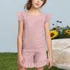 Summer Girls Cute Suit Flying Sleeves T-shirt Top + Ruffled Shorts Daily Outdoor Wear Cute Casual Fashion 2-Piece Set