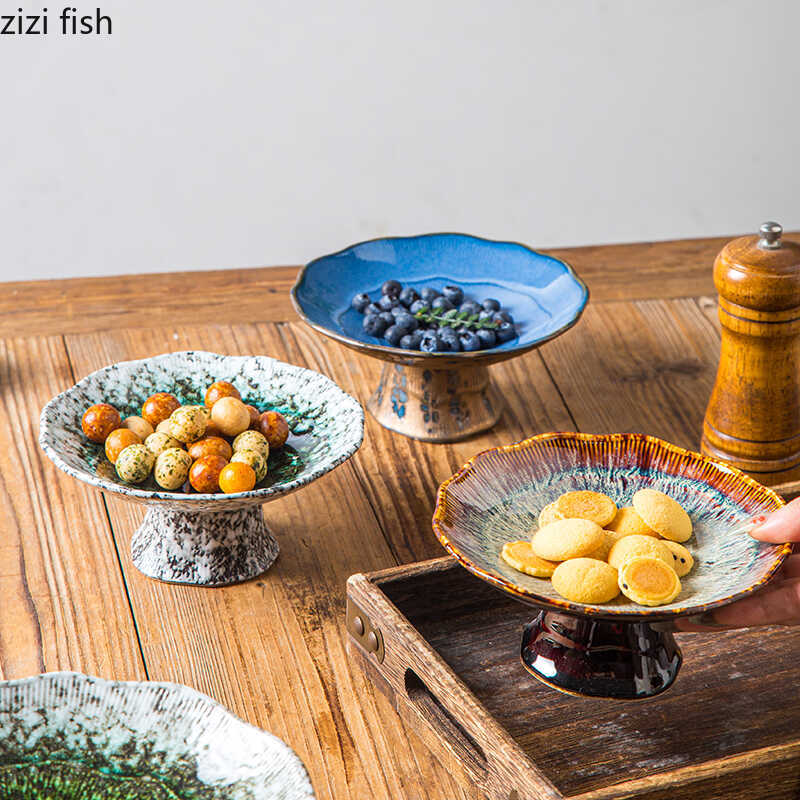 High Foot Tea Tray Dessert Plate Dim Sum Dish Dining Plate Dried Fruit Platter Sushi Plates Cake Stand Snack Tray Fruit Bowl