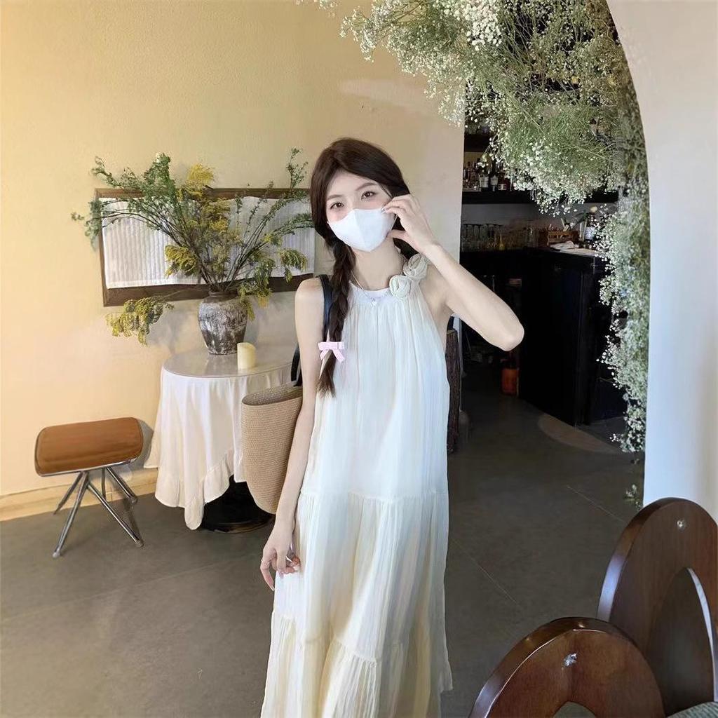 New Three-Dimensional Floral Halter Dress with Lining – Japanese Resort Style Fairy Dress