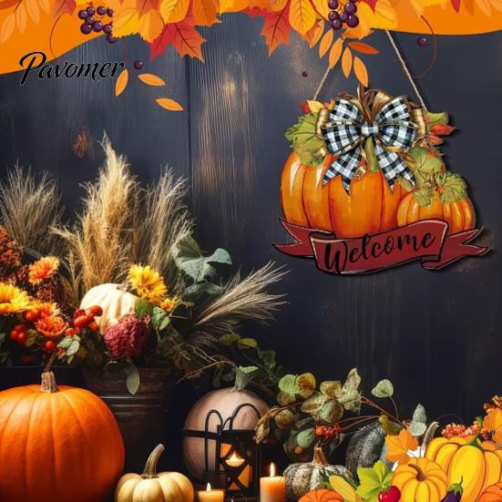 Seasonal Wooden Welcome Sign Fall Pumpkin Sign, Thanksgiving Door Hanger, Decor High-definition Printed Hanging Porch for Autumn Harvest Farmhouse