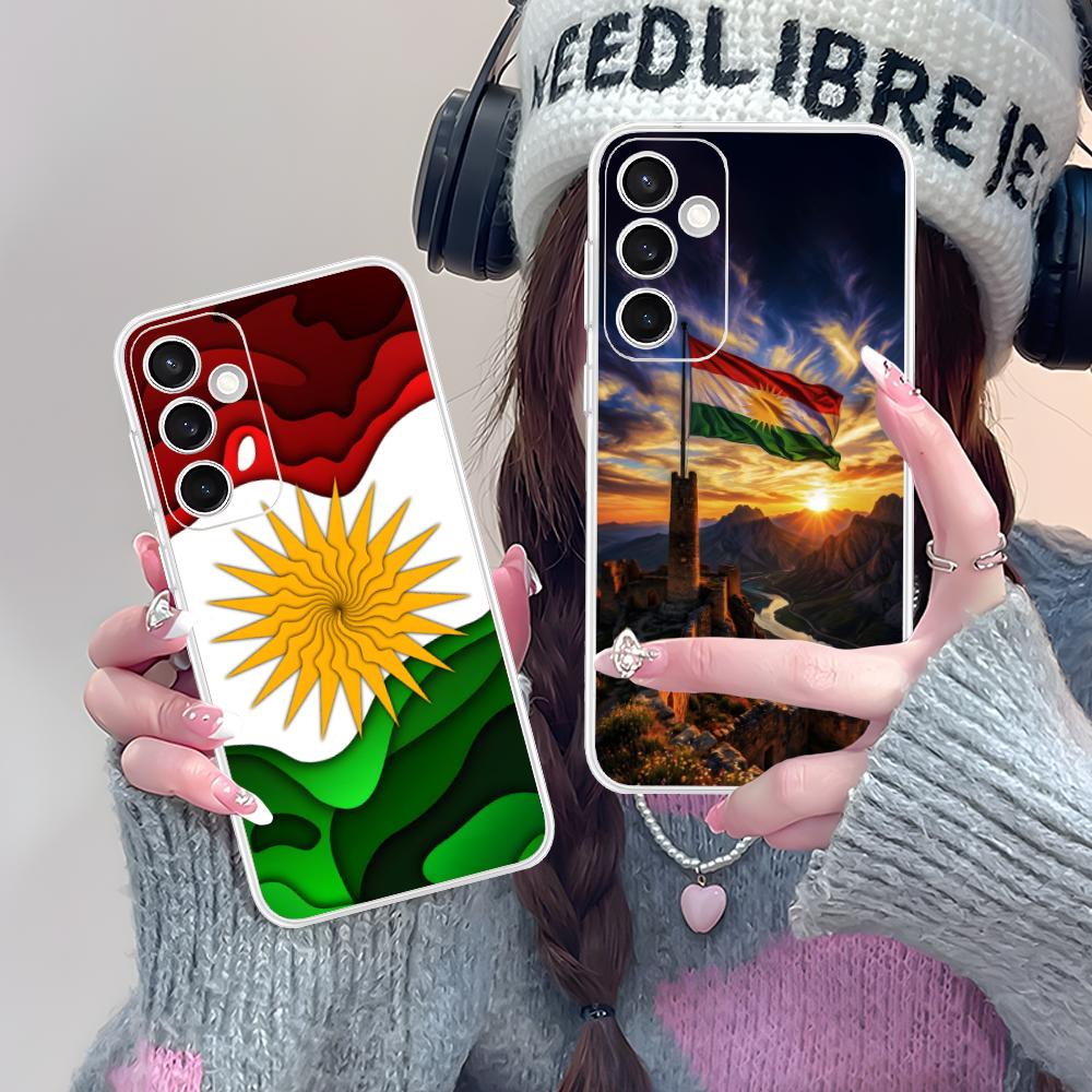 Przezroczyste Etui na Telefon z Flagą Kurdystanu dla Samsung Galaxy S25 S24 S23 S22 S21Plus FE Ultra Kolorowe Pokrowce