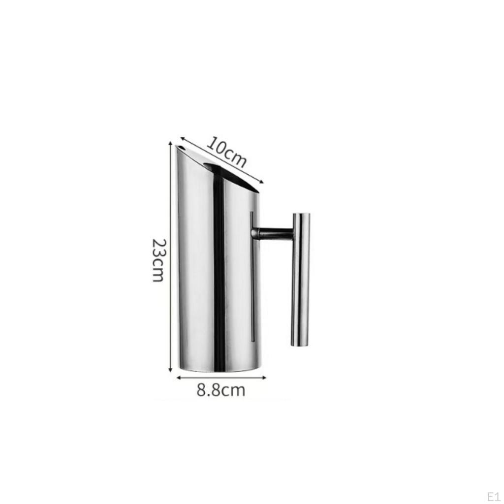 Water Pitcher Pouring Spout Stainless Steel Side Handle Silver Carafe 1L Straight 304