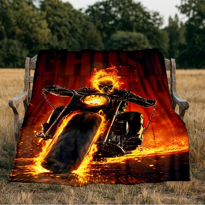 Rider On Fire Blanket Flannel Throw for Sofa, Indoor, Camping, Living Room, Office, Chair, And Bed Soft Birthday Gift