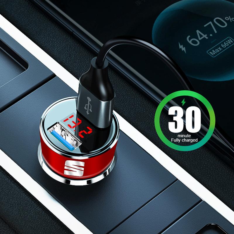 Car Charger 2 USB Ports Fast Charging Digital Display Car Accessories For SEAT Arona Ateca Tarraco Minimo IBL EL-BORN LEON
