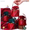 Red Leatherette Gift Bag with Gold Ornaments,Festive Gift Containers for Holiday Candies & Small Presents