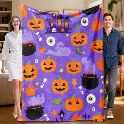 1 Stück lila Flaneldecke im Halloween-Design, weich, geeignet für Sofa, Bett, Büro, ganzjährig verwendbar.