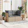 2 Seater Garden Sofa with Cushions Beige Poly Rattan