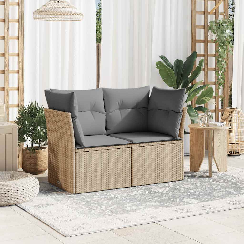 Vidaxl Garden Sofa With Cushions, 2-Seater, Beige, Poly Rattan