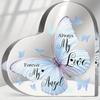 1pc Heart-Shaped Acrylic Memorial Plaque - 'Forever My Love, Forever My Angel' Bereavement Sympathy Gift with Blue and White Butterfly Design