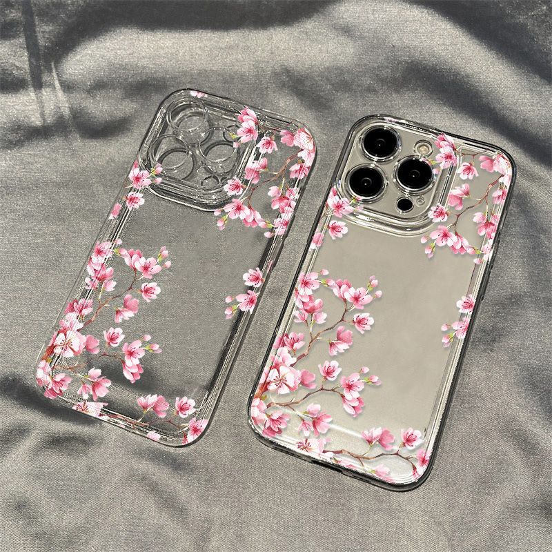Super beautiful pink cherry blossoms for iPhone17promax Apple 16 mobile phone case 14/13 fine hole 15 all-inclusive xs