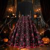 Women's Vintage Flare Dress Long Sleeve V-Neck with Halloween Print for Party and Daily Wear