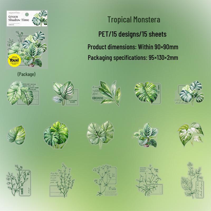 Green Shade Plant Collage PET Stickers - 6 Designs