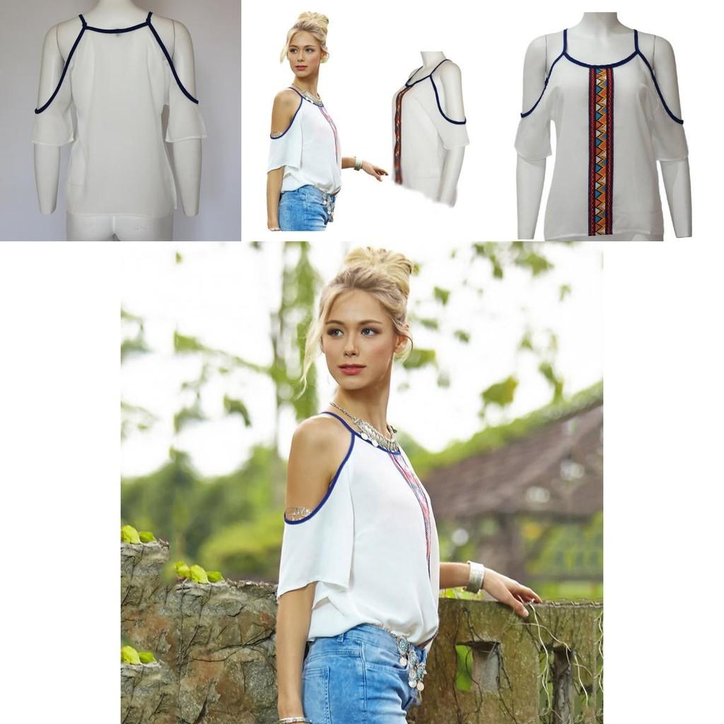 Trendy Casual Printed Off-shoulder Chiffon Blouse For Women Spring 2016