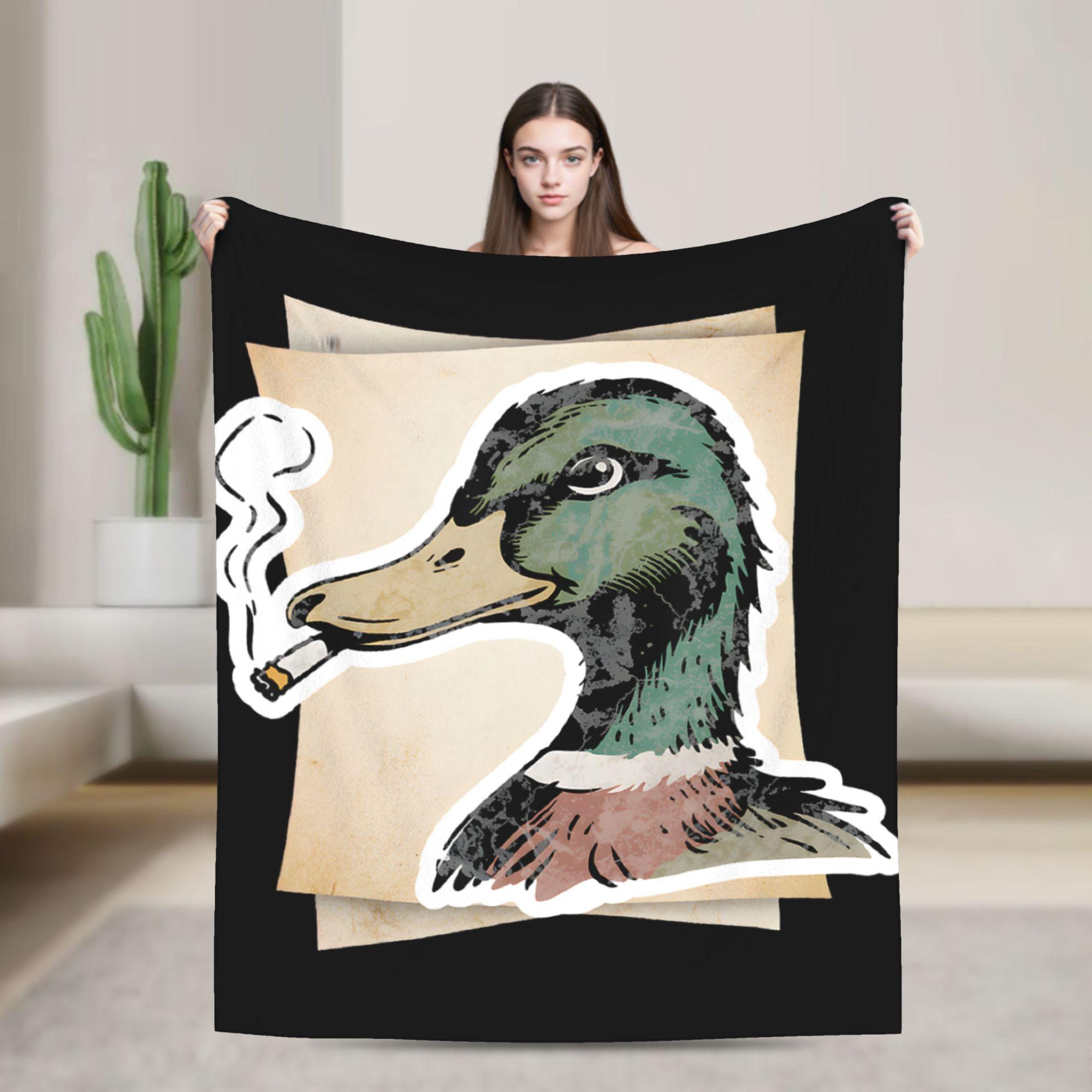 Warm Blanket Kids Picnic Mallard Smoking Cigarette Meme Funny Mallard Duck Hunting Throw Blanket Flannel Bedspread Couch Chair 75x100cm (30x40inch)