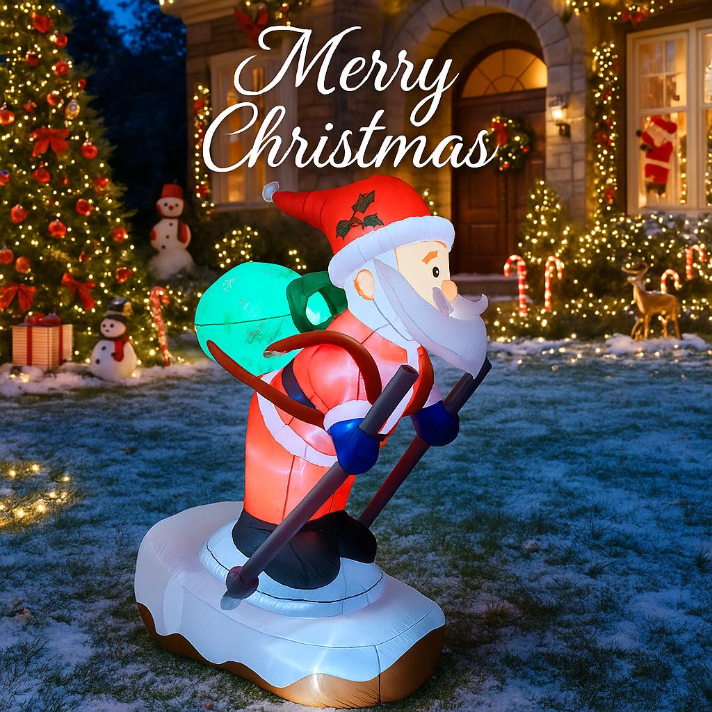 5.9FT Xmas Holiday Inflatable Yard Decor Skiing Santa Claus Airblown Model LED Christmas Toy Supplie Home Decor Ornaments Gifts