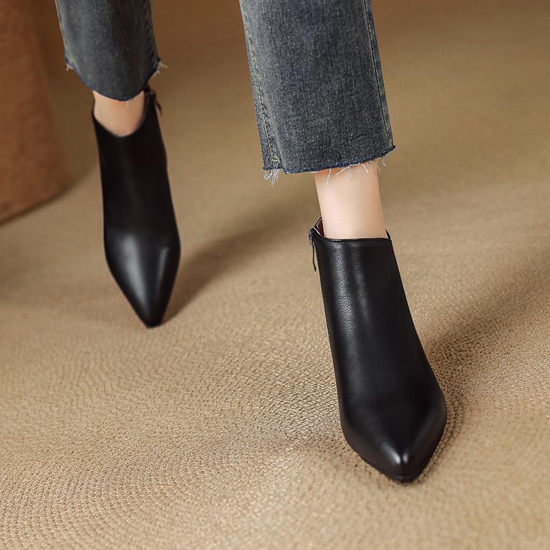 Fashion 2025 New Autumn Women Boots Genuine Leather Women Shoes Pointed Toe Chunky Heel Shoes Modern Ankle Boots Concise Chelsea Boots