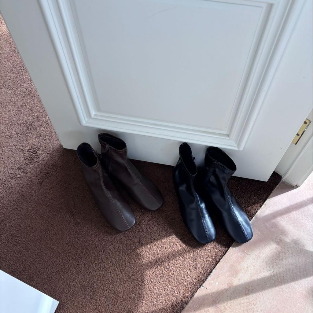 2025 Winter New Square Head Low Tube But Knee Soft Leather Martin Fashion Inner Slope Heel Women's Short Boots