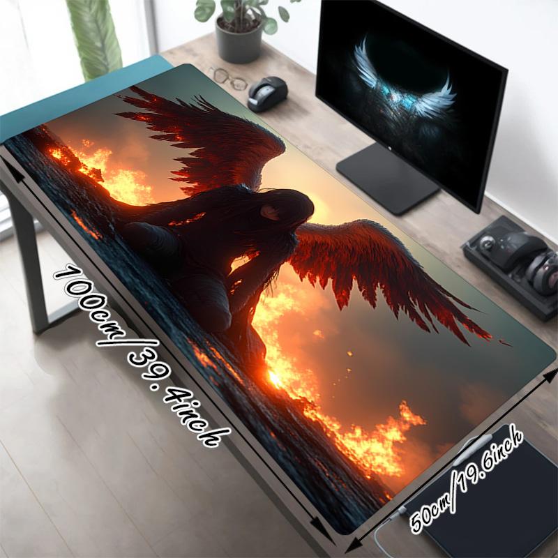 Angel Fire Xl Gaming Mouse Pad Nonslip Rubber Base Stitched Edge Waterproof Desk Mat For Pc Laptop Gamer Office Computer Accessories C92943