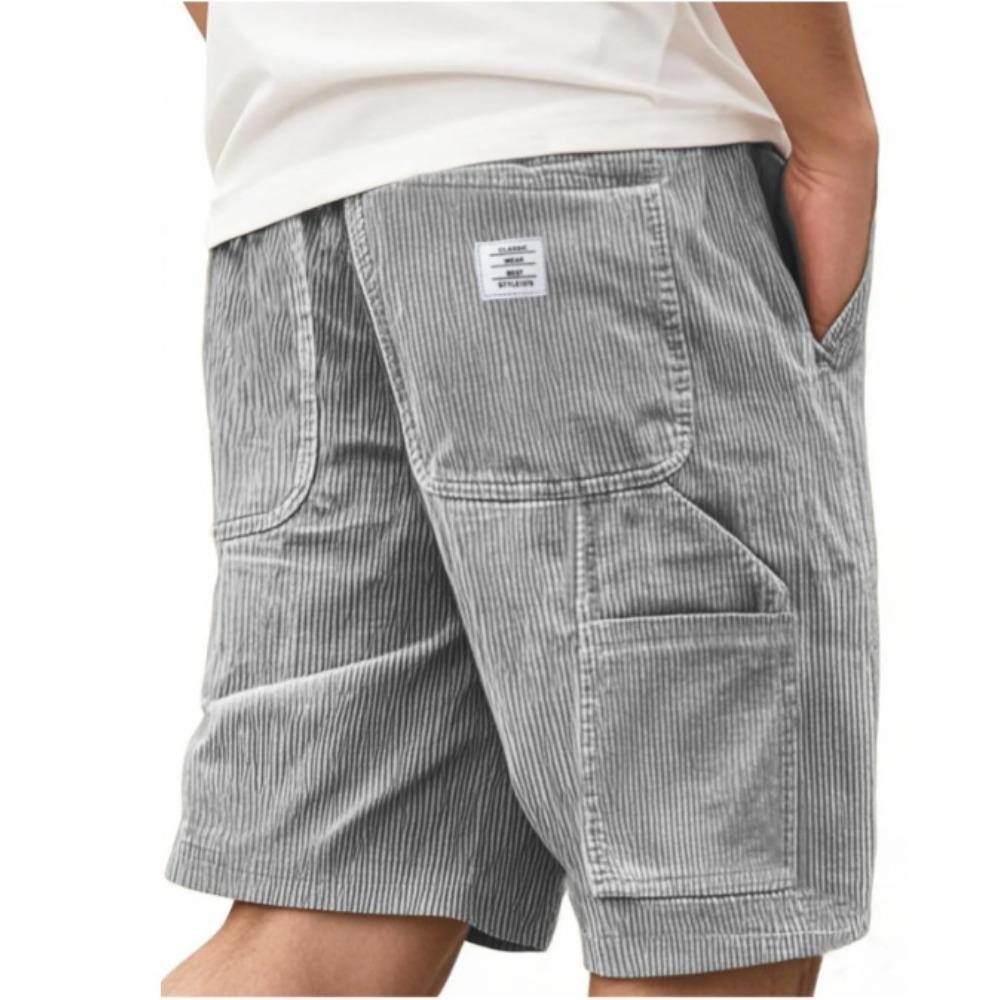 Herren Vintage Cord Cargoshorts, Modische Mehrzwecktaschen Gesticktes Etikett Lässige Kurzhosen