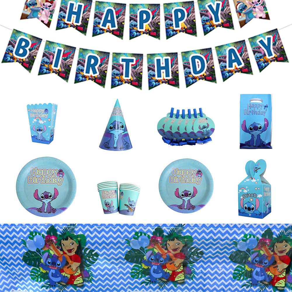 Blue Stitch Birthday Party Disposable Tableware Set - Plates, Cups, and Napkins for Boys