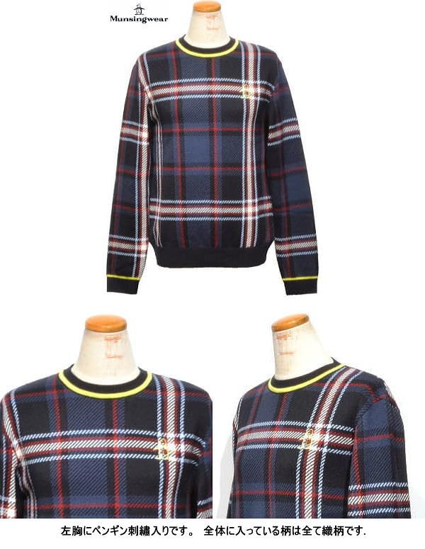 Crew Neck Sweater Kinloch Anderson Tartan Check Stylish Golf MGWWJL03 GYRD [Munsingwear] Women's (Gray Red)