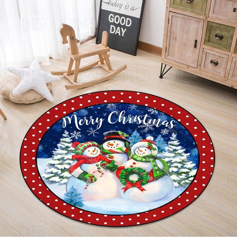 Merry Christmas Round Area Rugs Indoor Cartoon Snowman Throw Circle Rug Entryway Doormat Floor Carpet for Bedroom Living Room