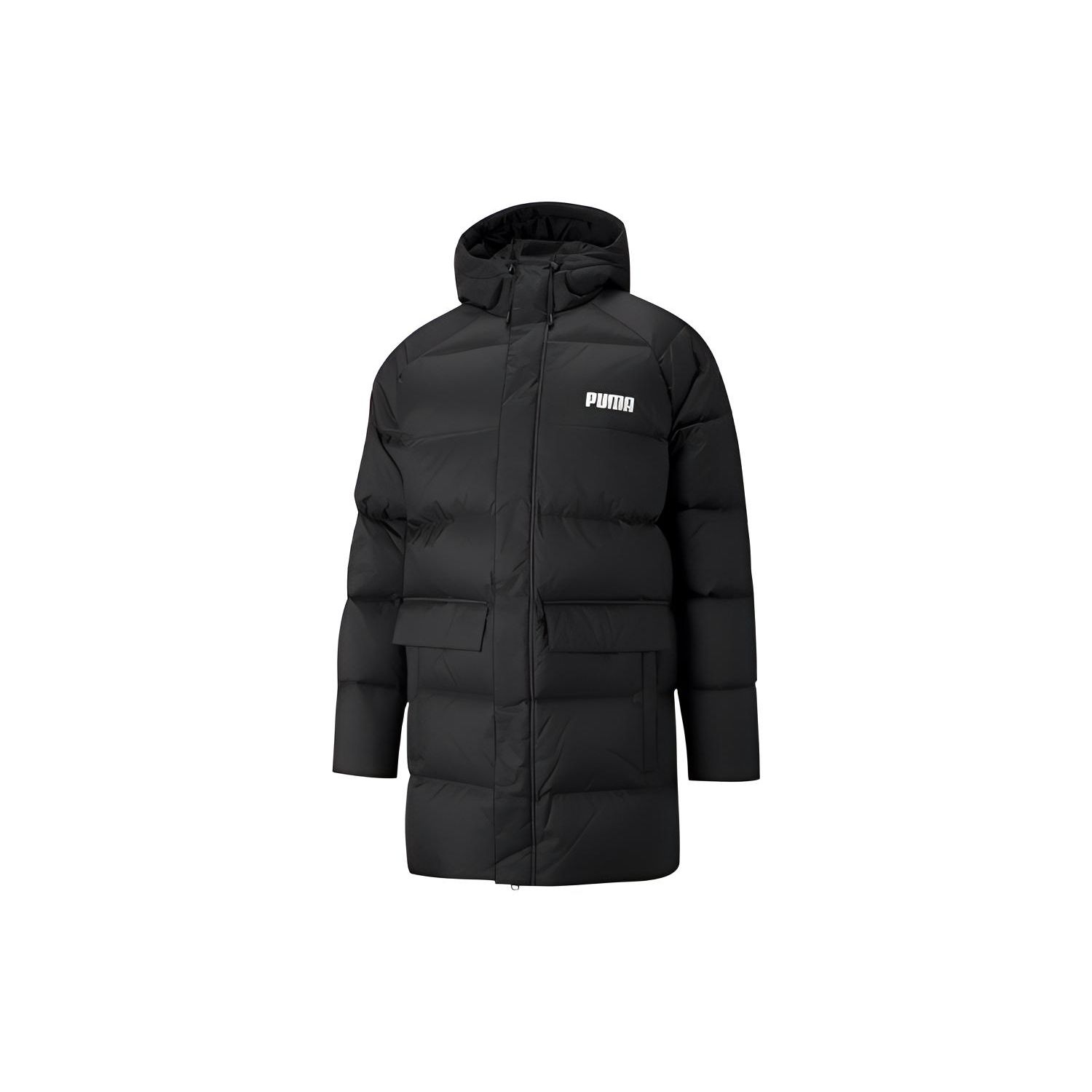 

Puma Solid Down Longline Logo Мужская куртка-пуховик с капюшоном Верхняя одежда Черный 846326-01 S