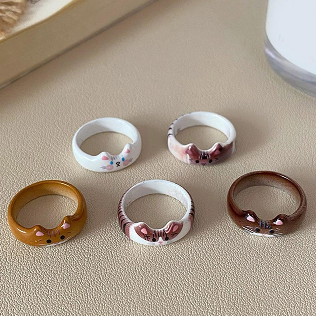 Einzigartiger Emaille-Ring mit Katzenmotiv, Tierschmuck, handgefertigter Fingerring, Accessoires für Studenten und Katzenliebhaber