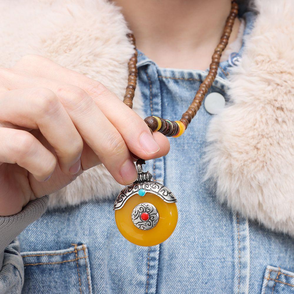 Handmade Nepal Buddhist Mala Bead Pendant Necklace Ethnic Wooden Bead Long Jewelry Gifts For Women