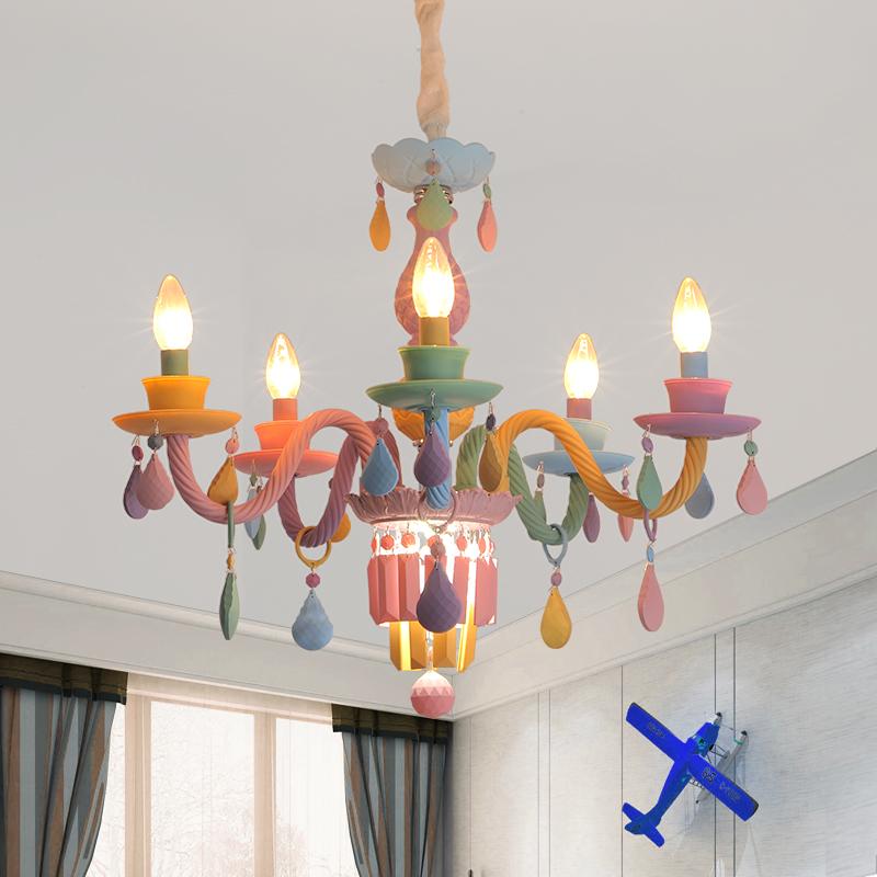 European Children Rainbow Chandelier Designer Macarone Lights Led Candle Light Children's Bedroom Princess Room Kawaii Light