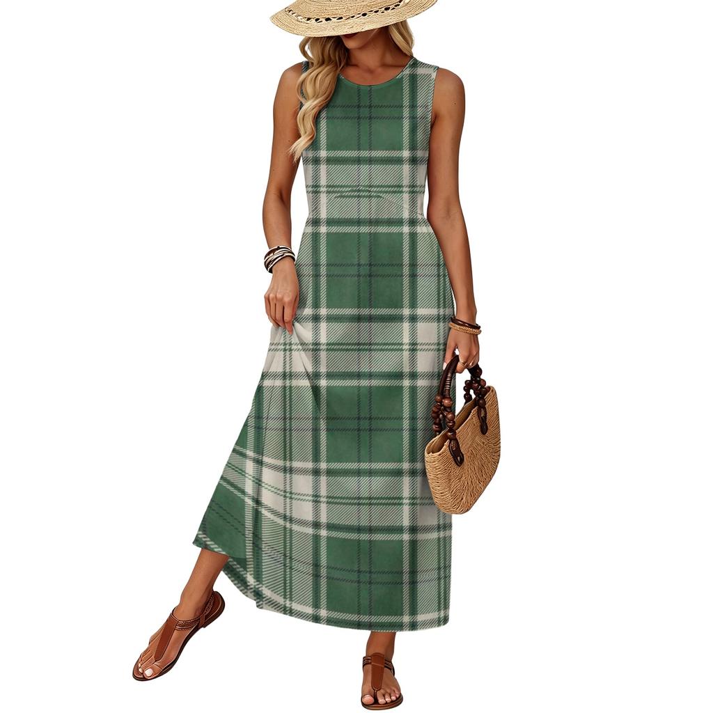 Women's Summer Dress Flowy Casual Midi Sundress with Pockets for Beach Vacation