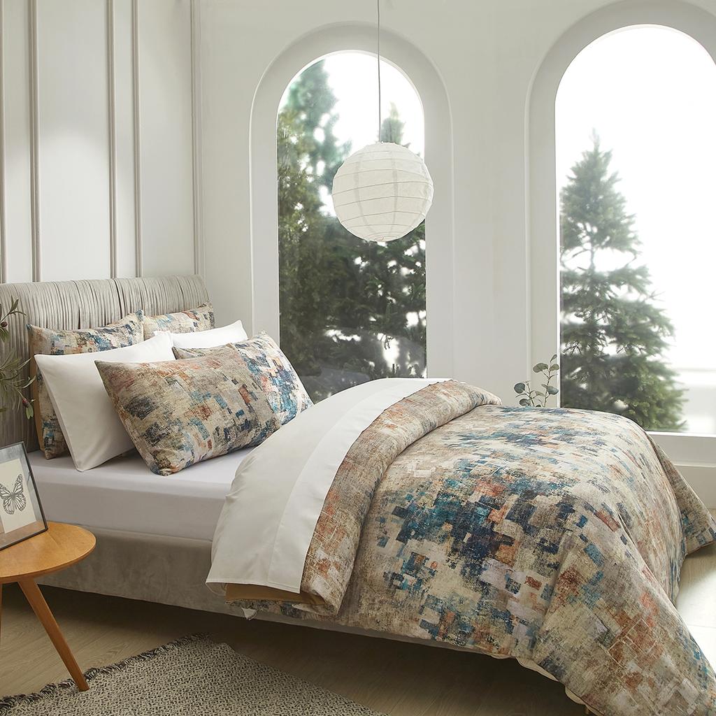 Quilt Bedding Set, Blue Bohemian Country Floral Patchwork Bedspread for All Seasons, Queen Size