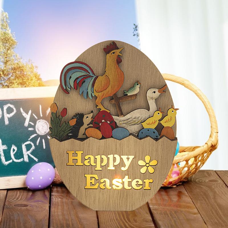 Ostern Holz Tischdekorationen 3D Holzschnitzereien Leuchten Osterdekorationen Niedliche Exquisite Tischdekorationen Festlich Zuhause