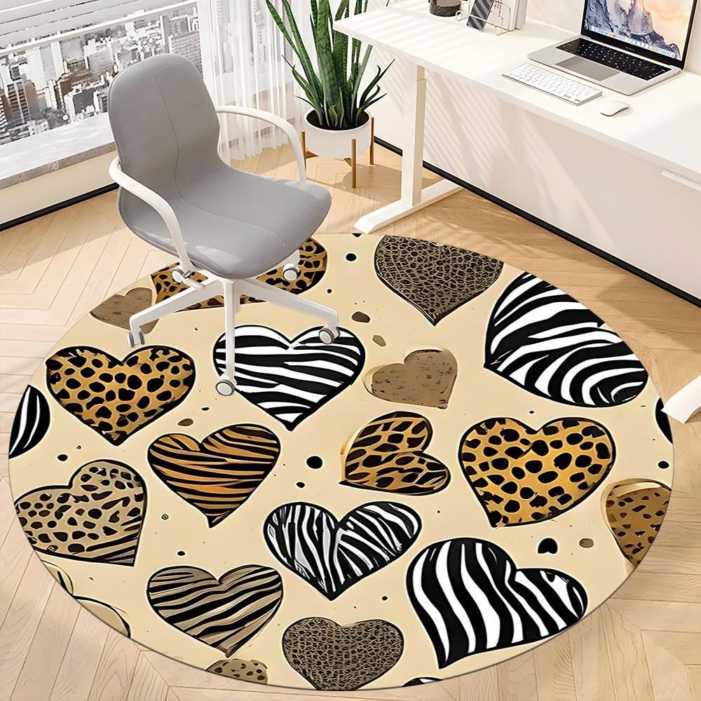 1pc Leopard Zebra Office Round Area Rug, Mat Suitable ForOffice, Under Office Chairs Bedroom Living Room Home Decor, Room Deco