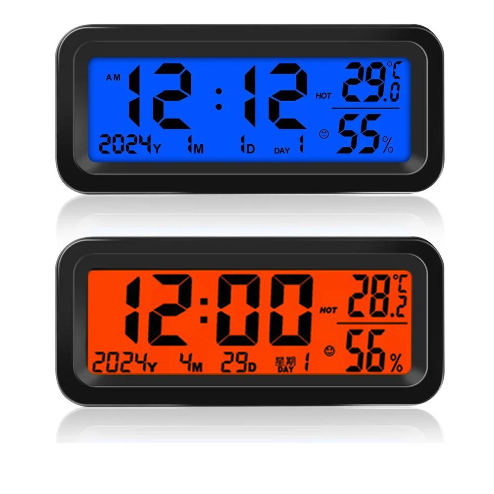 

Solar Car Clock Dashboard Thermometer Led Car Electronic Watch Digital Display Time with Backlight Car Accessories Interior blue red