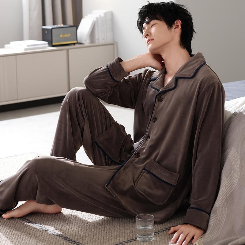 Pajamas Men'S Winter Coral Fleece Thickened Fleece Warm Men'S Autumn And Winter Island Fleece Large Size Spring And Autumn Loungewear