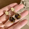 Vintage Water Drop Women's Hanging Earrings Gold Color Strip Top Dangle Earrings for Ladies Amber-color Retro Drop Earrings