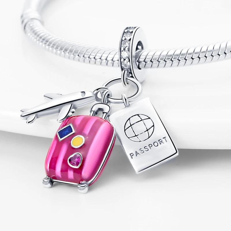 Copper Red Color Collection Heart Shape Charm Bead Charms Bead Charms Suitcase Pendant Compatible With Authentic Bracelets Lucky Jewellery Gifts