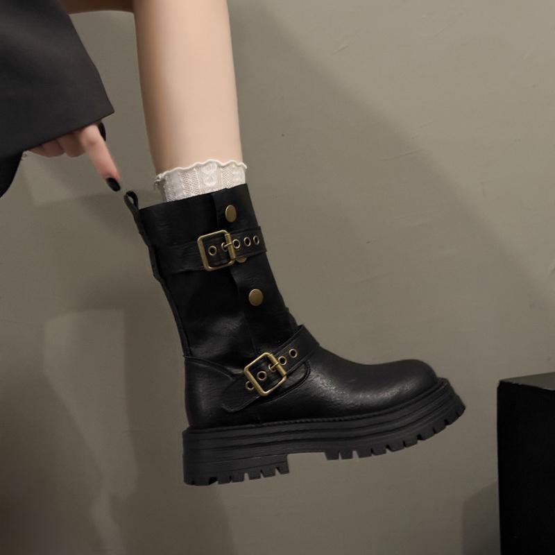 Fashion New Style Fashion Women's Leather Half High Boots Brown Round Toe Ladies Mid Calf Shoes Designer Luxury Comfortable and Elegant