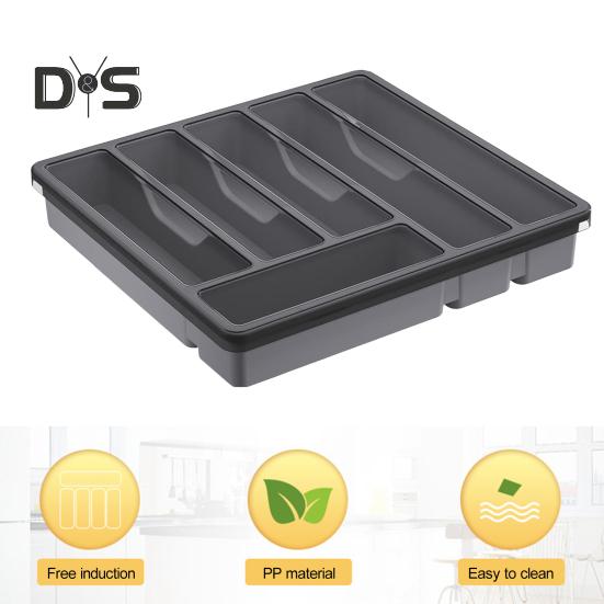 Kitchen Flatware Utensil Holder with Lid 6 Compartments Drawer Countertop Chopstick Spoon Fork Cutter Cutlery Storage Box Covered Organizer Tray
