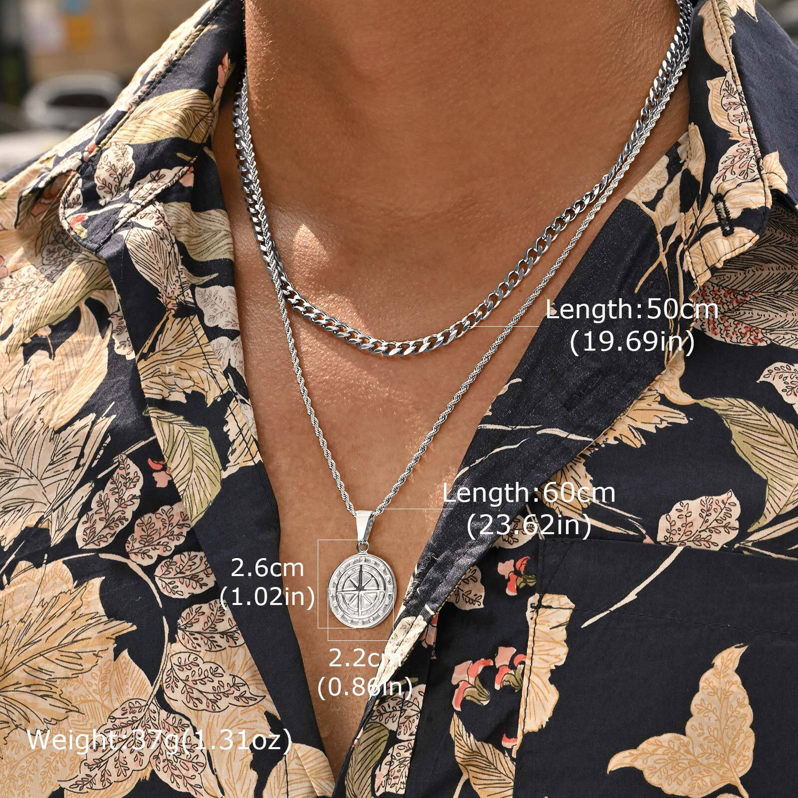 

Vnox Compass Eight-pointed Star Pendant, 2pcs Stainless Steel Multi-style Chains Necklace Set, Casual Layering Collar
