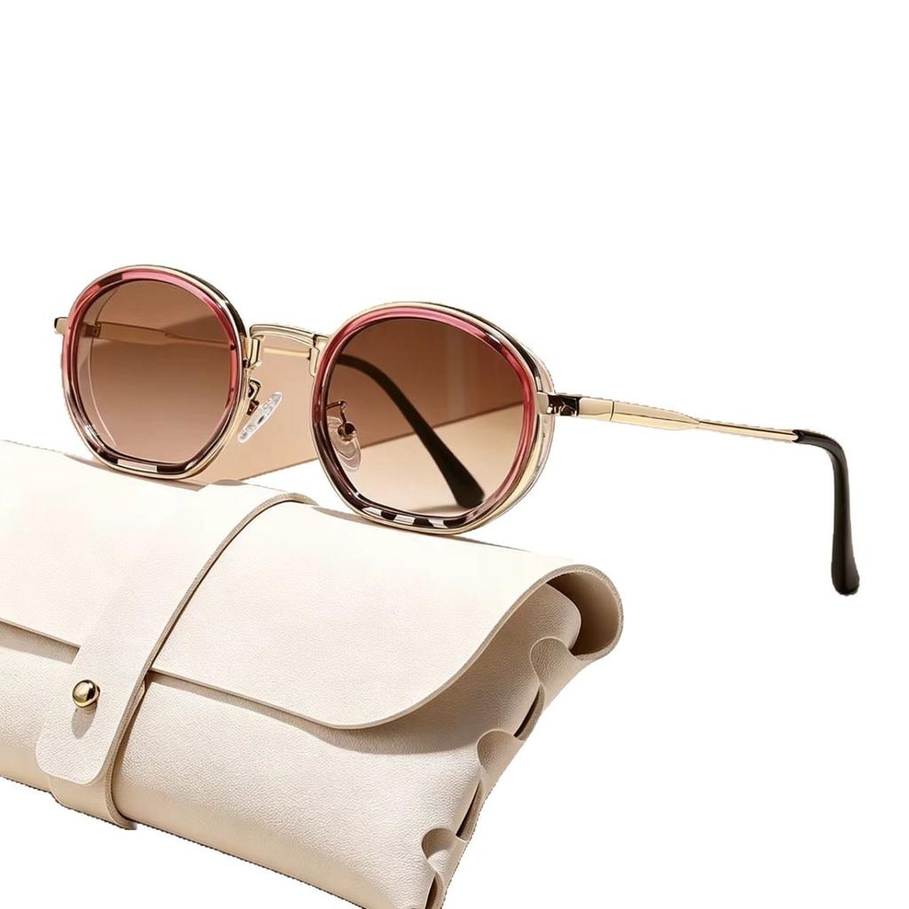 Round frame metal sunglasses sunscreen trend European and American new personalized fashion versatile Internet celebrity advanced sunglasses