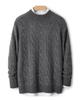Men's Pure Wool Thick Cable Knit Sweater - Round Neck Solid Color for Autumn and Winter