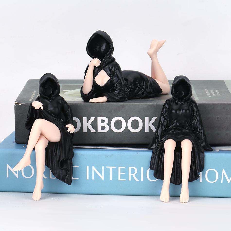 s Black Robe Queen Statues Gothic Statue Mysterious Figure Bookshelf Sculpture Sitting Resin Desktop Ornament Gifts Toys