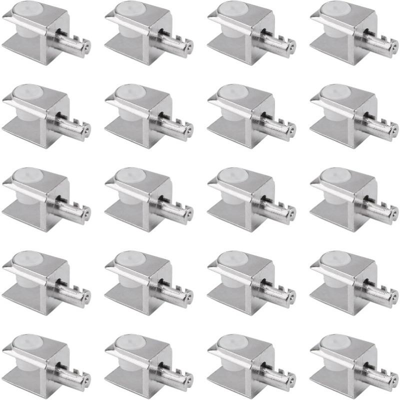 20pcs Glass Shelf Supports: Polished Chrome Zinc Alloy Adjustable Wall-Mounted Clips with Pin, Fits 5-8mm Frameless Glass