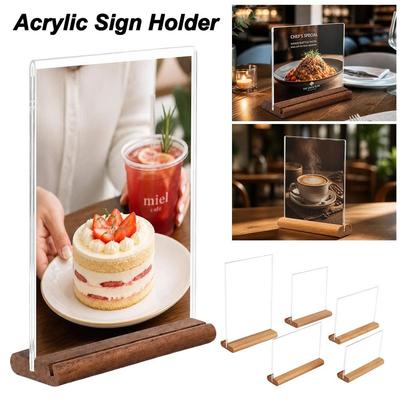 Vertical Standing Table Sign Card Holder Solid Wood Base Acrylic Sign Holder  Tabletop Display